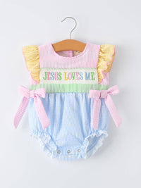 "Jesus Loves Me" Embroidered Girls Romper
