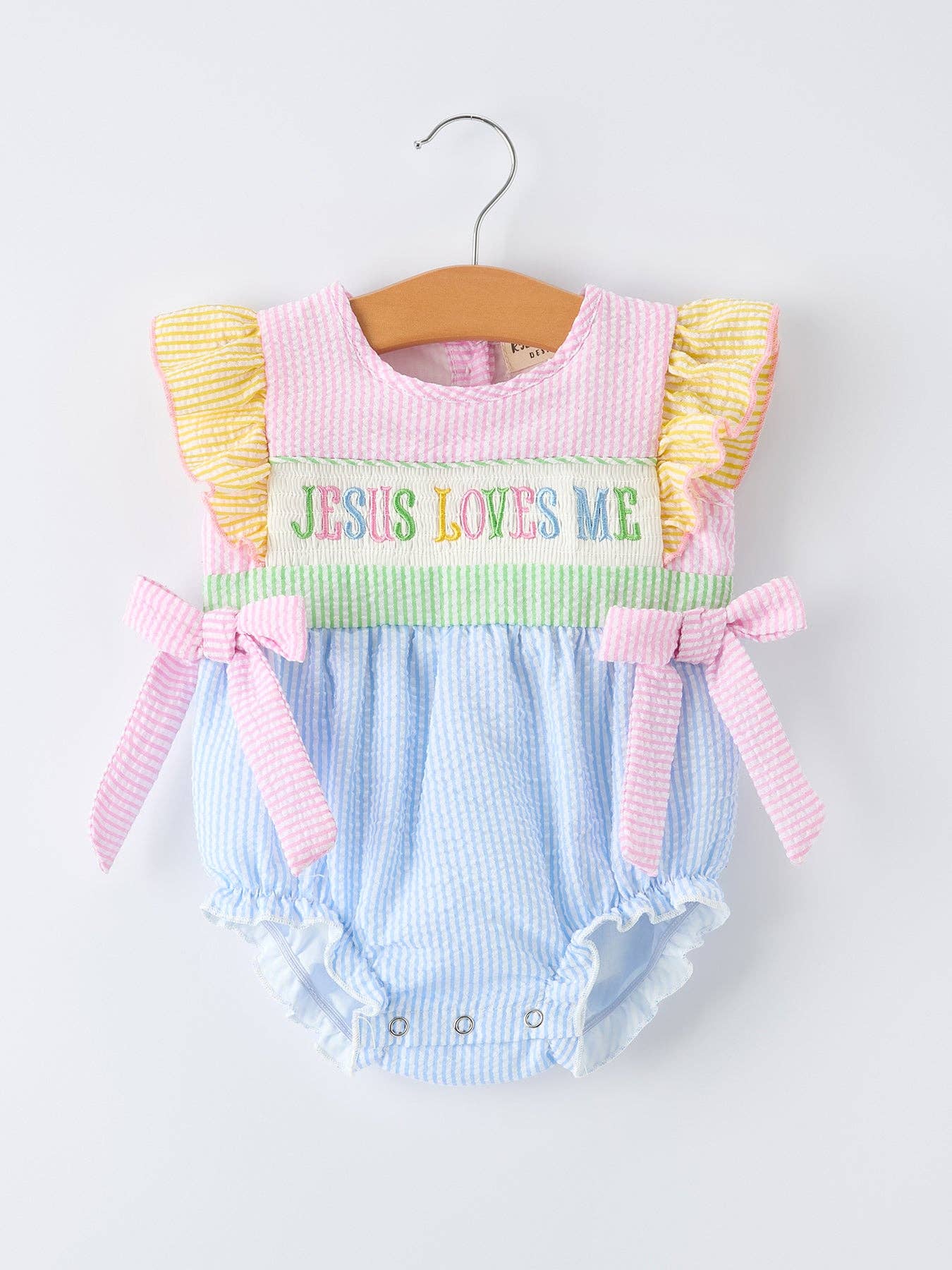 "Jesus Loves Me" Embroidered Girls Romper