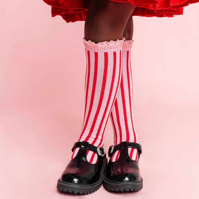 Candy Stripe Lace Top Knee High Socks
