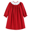 Red Poplin Santa Long Sleeve Smocked Bishop Dress