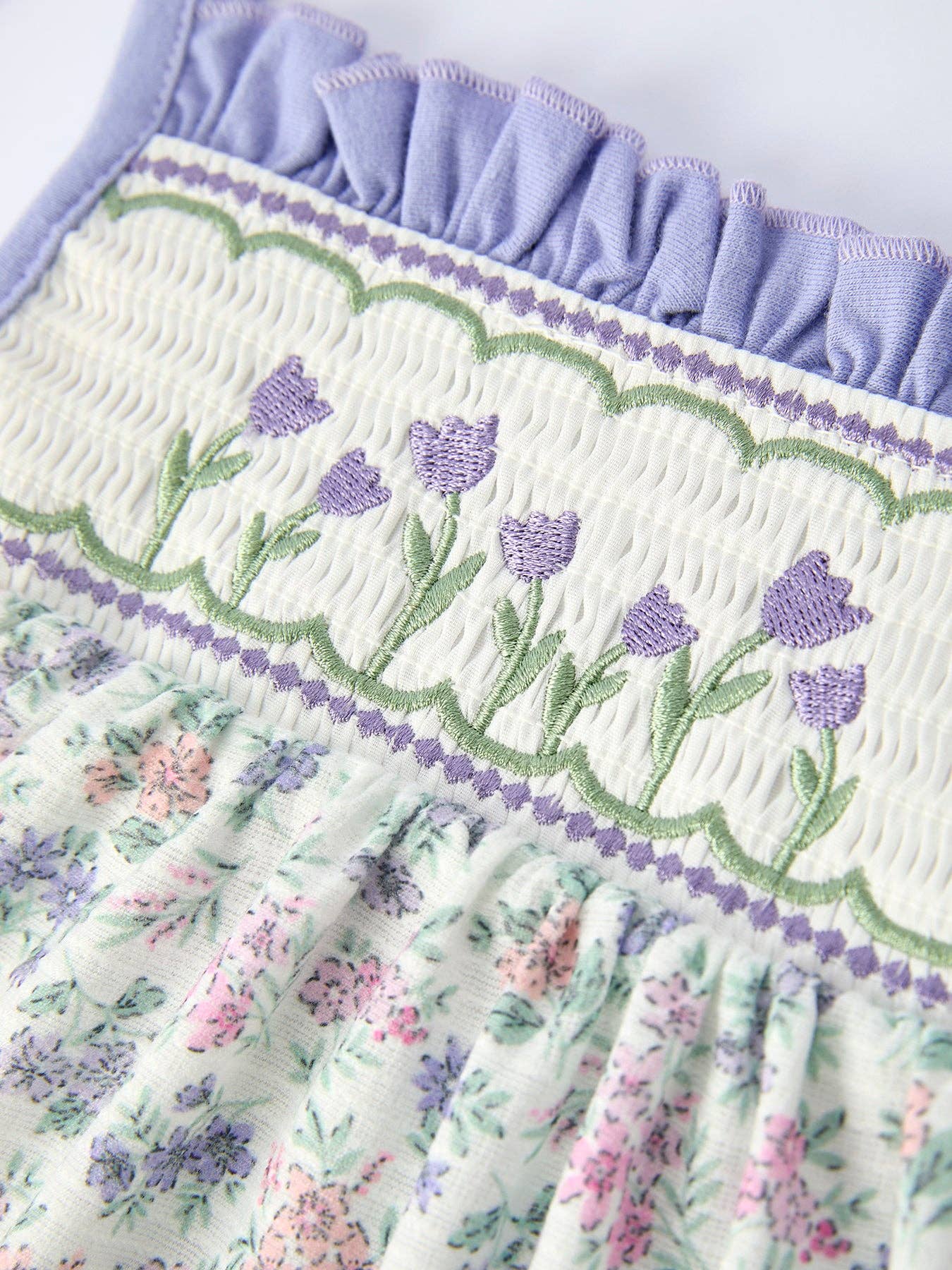 Purple Floral Smocked Bloomers Set