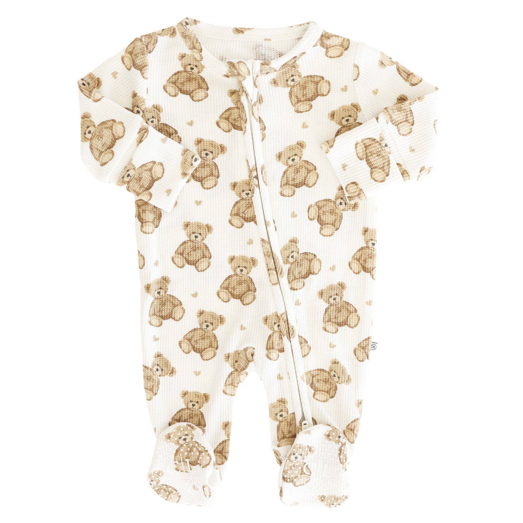 Beary Sweet Bamboo Waffle Zipper Footie