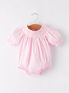 White Bow Smocked Pink Bubble
