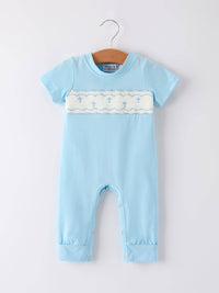 Blue Smocked Cross Romper