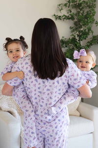 Ribbon & Roses Ruffle Zipper Footie | Purple