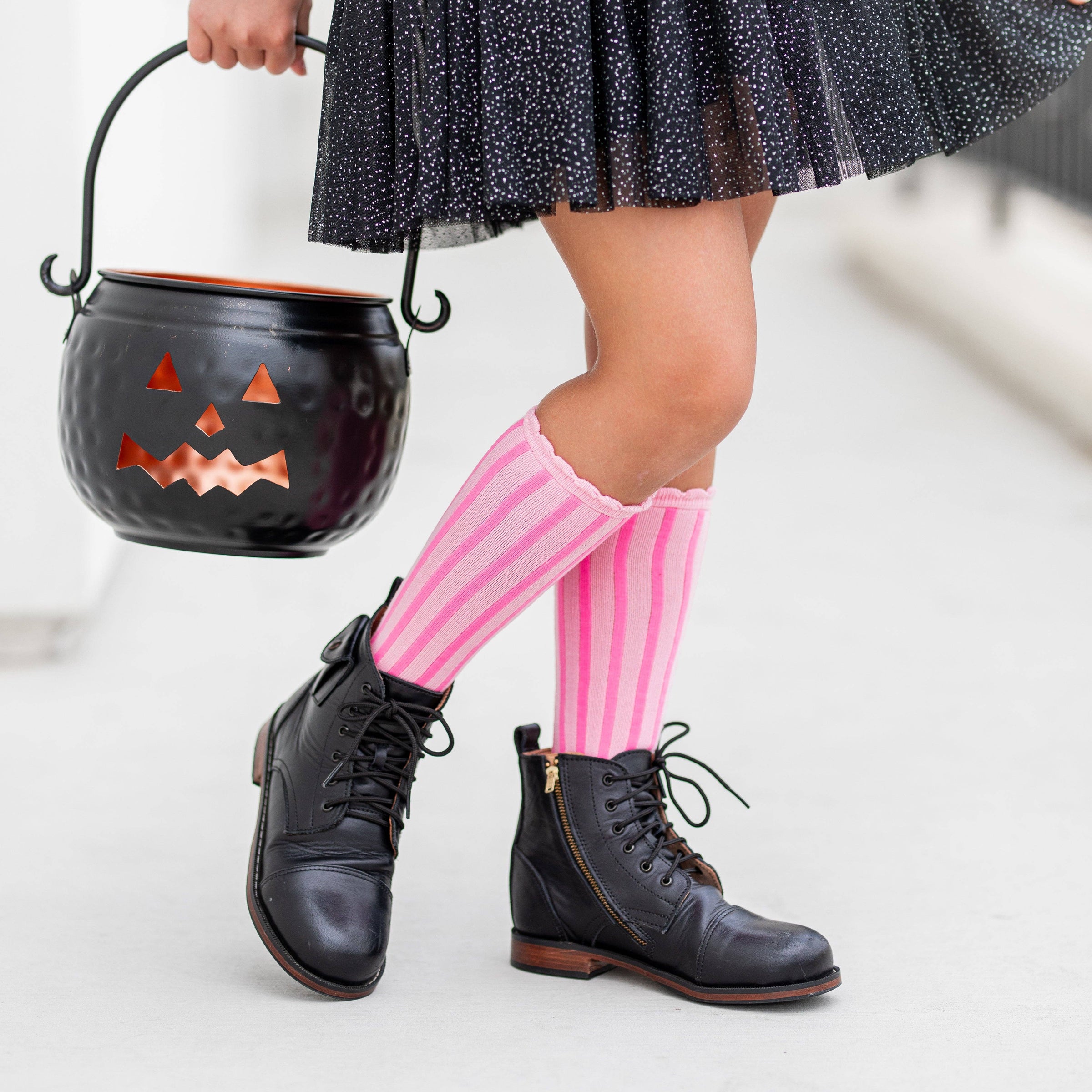 Blossom Striped Scalloped Knee HIgh Socks