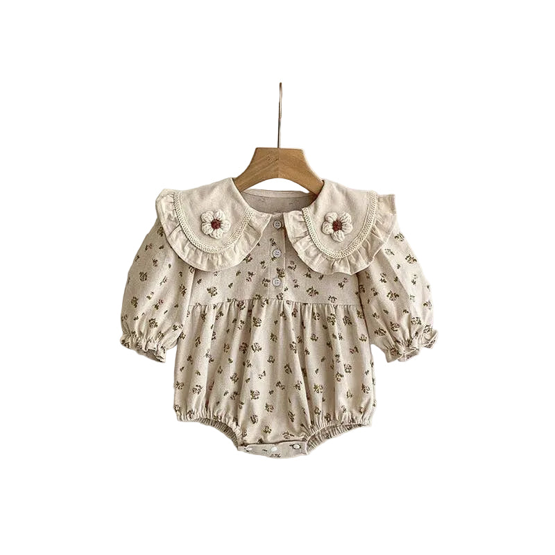 Floral Embroidered Ruffle Petals Collar Girls Bubble