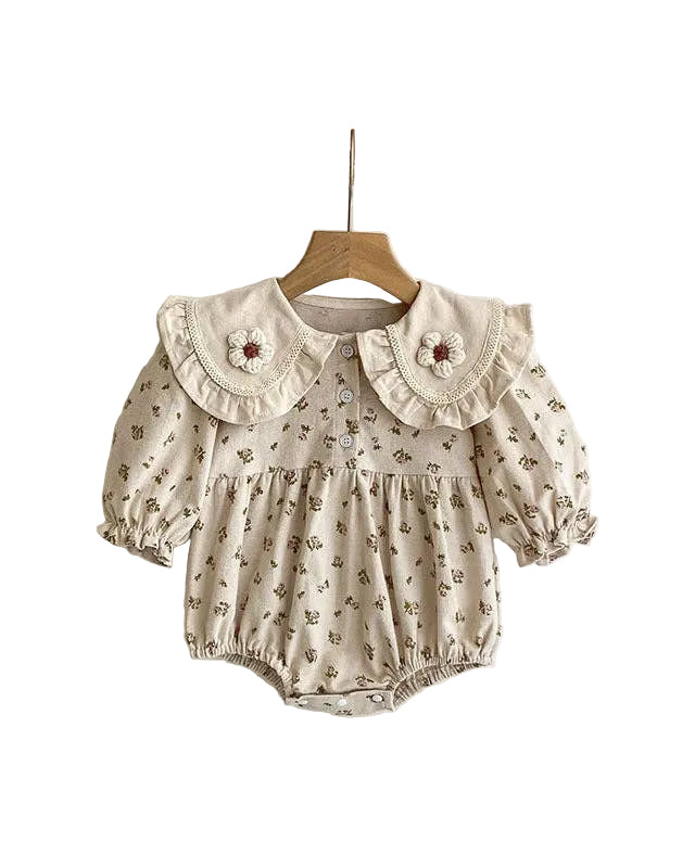 Floral Embroidered Ruffle Petals Collar Girls Dress