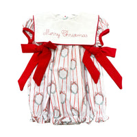 Girls Poinsettia Wreath "Merry Christmas" Bubble - LONG SLEEVE