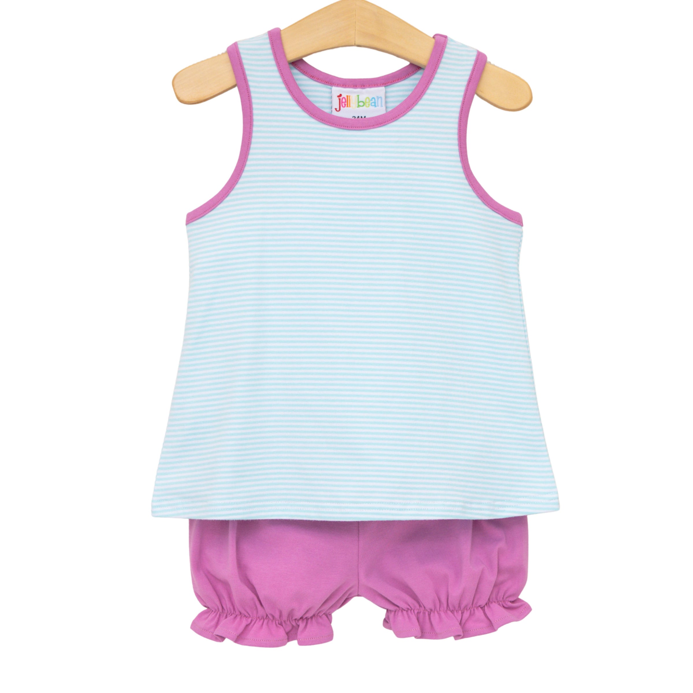 Abby Bow Back Bloomer Set- Aqua Stripe and Fuchsia