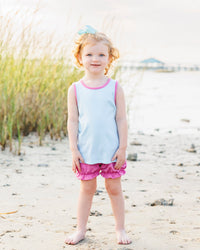 Abby Bow Back Bloomer Set- Aqua Stripe and Fuchsia