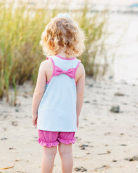 Abby Bow Back Bloomer Set- Aqua Stripe and Fuchsia