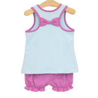 Abby Bow Back Bloomer Set- Aqua Stripe and Fuchsia