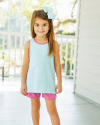 Abby Bow Back Short Set- Aqua Stripe and Fuchsia