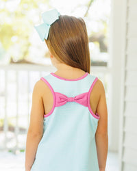 Abby Bow Back Short Set- Aqua Stripe and Fuchsia