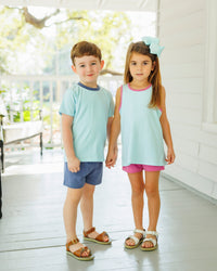 Abby Bow Back Short Set- Aqua Stripe and Fuchsia