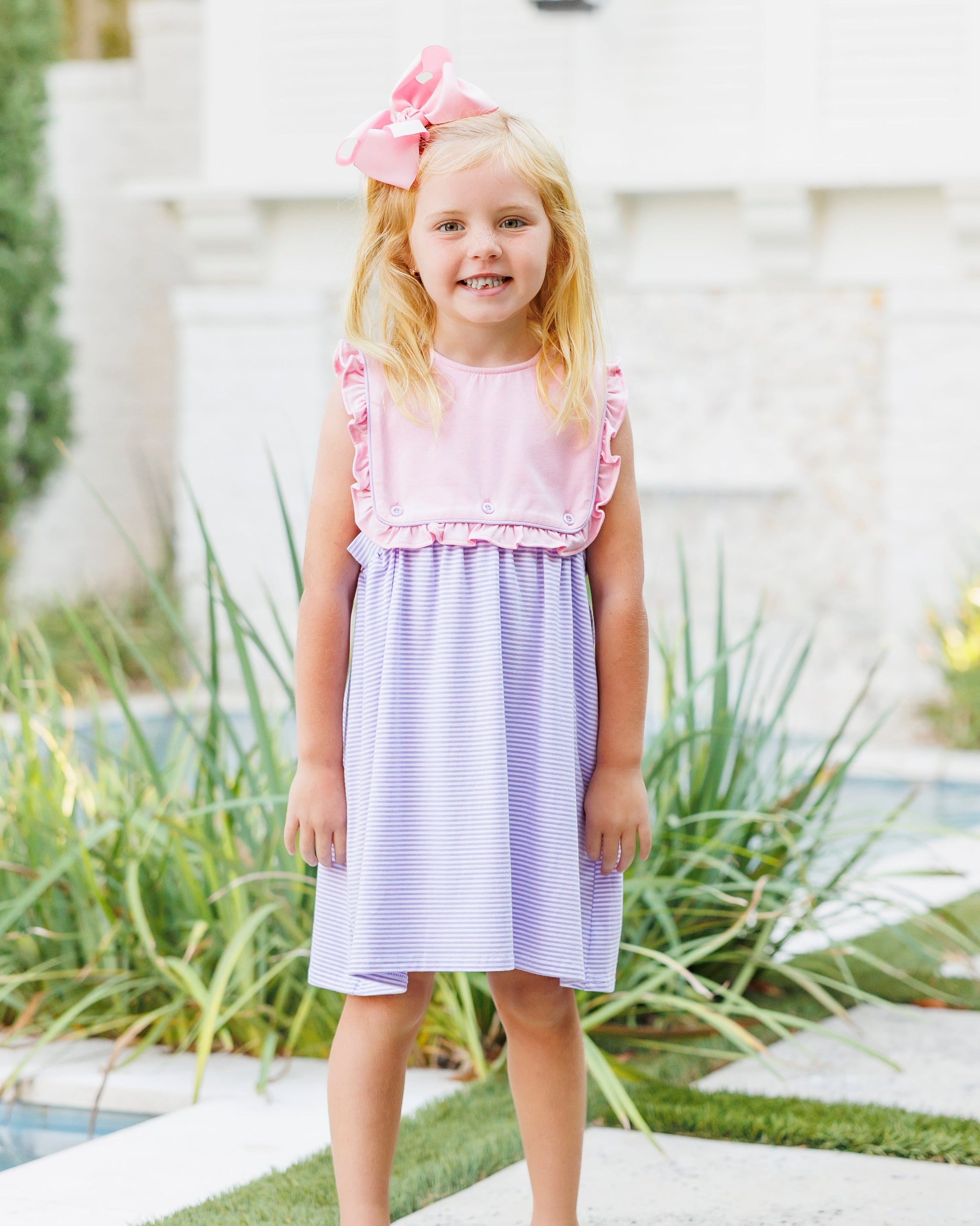 Amelia Dress- Pink and Lavender Stripe