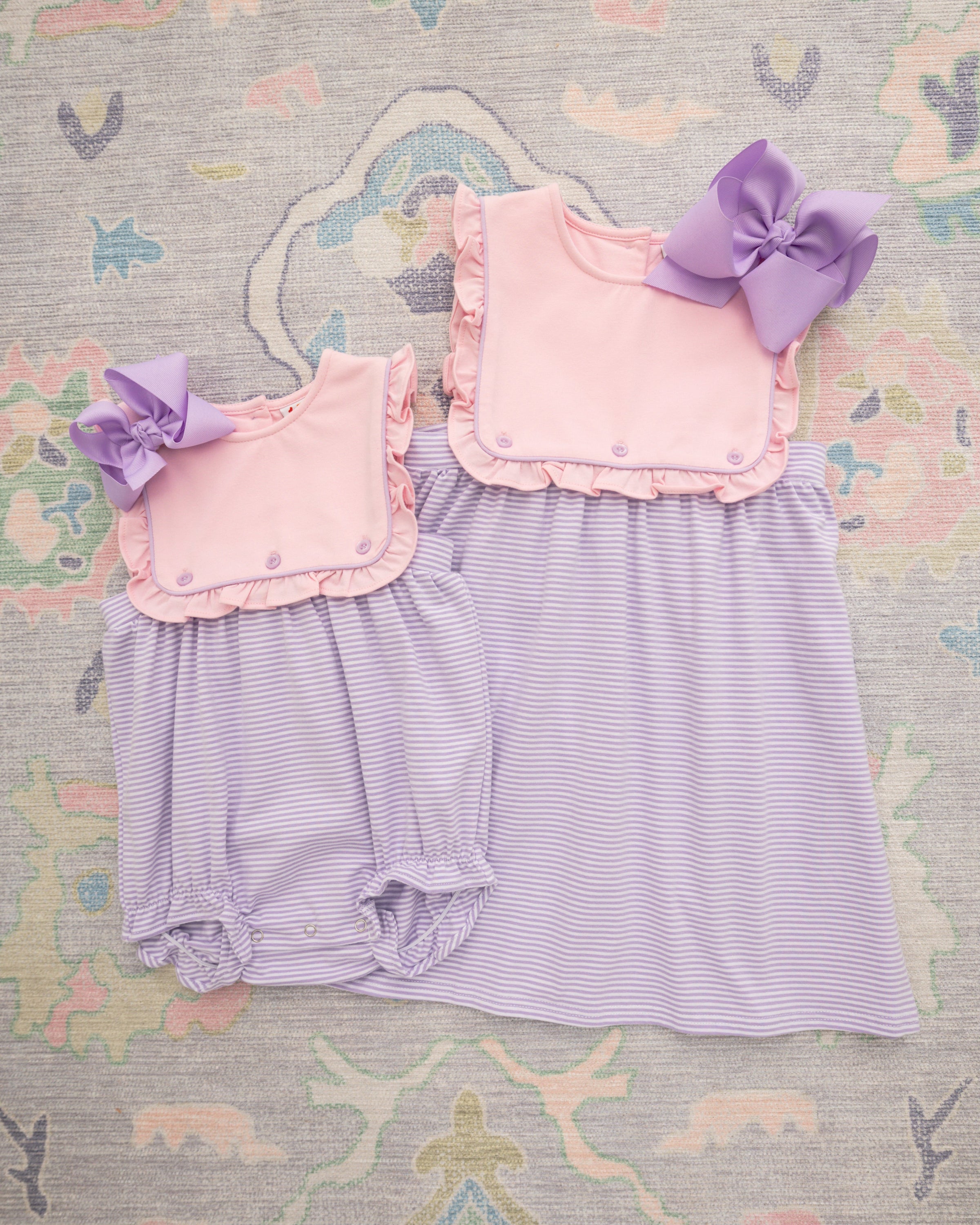 Amelia Dress- Pink and Lavender Stripe