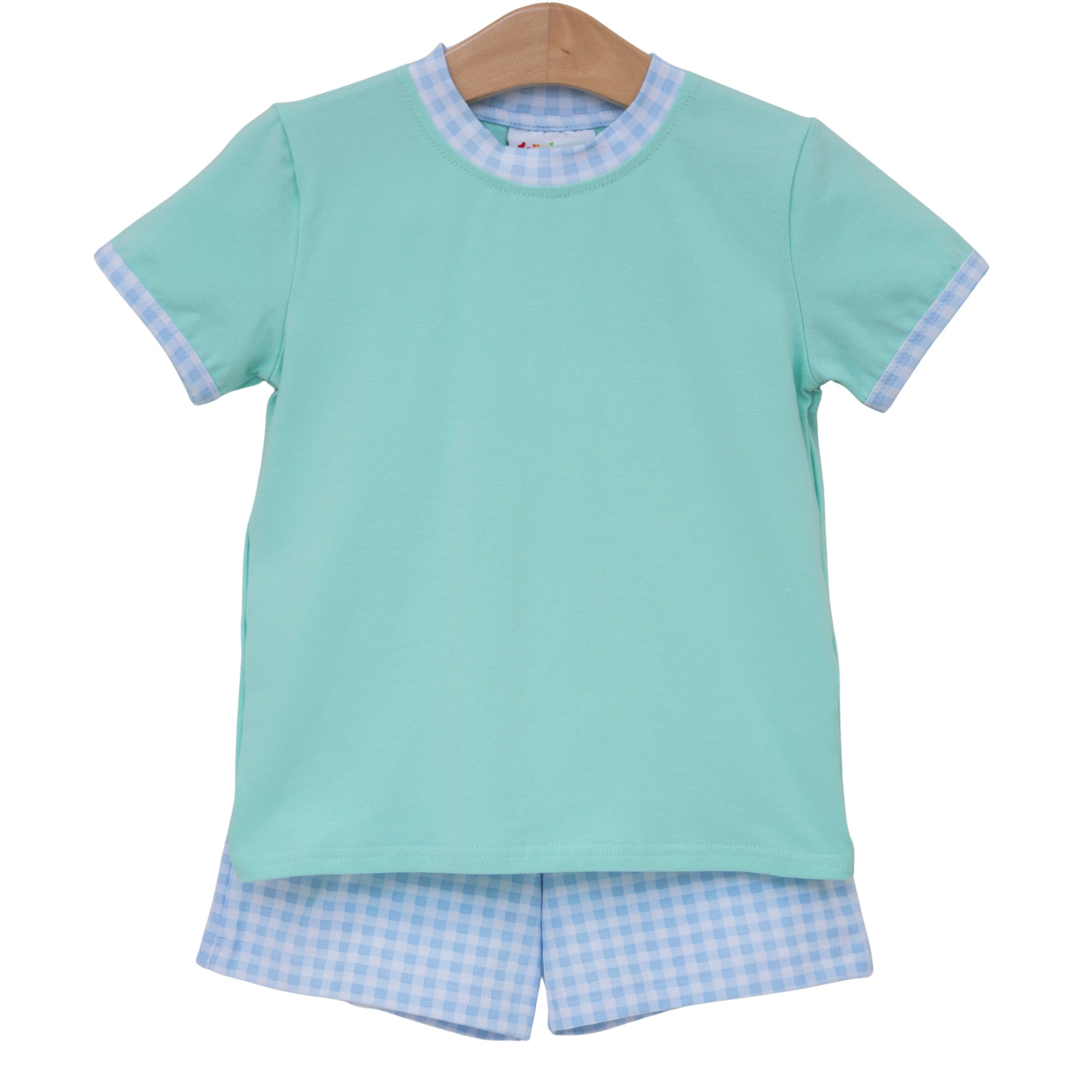 Avery Short Set - Mint w/Light Blue Gingham