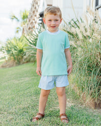 Avery Short Set - Mint w/Light Blue Gingham