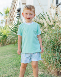 Avery Short Set - Mint w/Light Blue Gingham