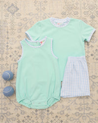 Avery Short Set - Mint w/Light Blue Gingham