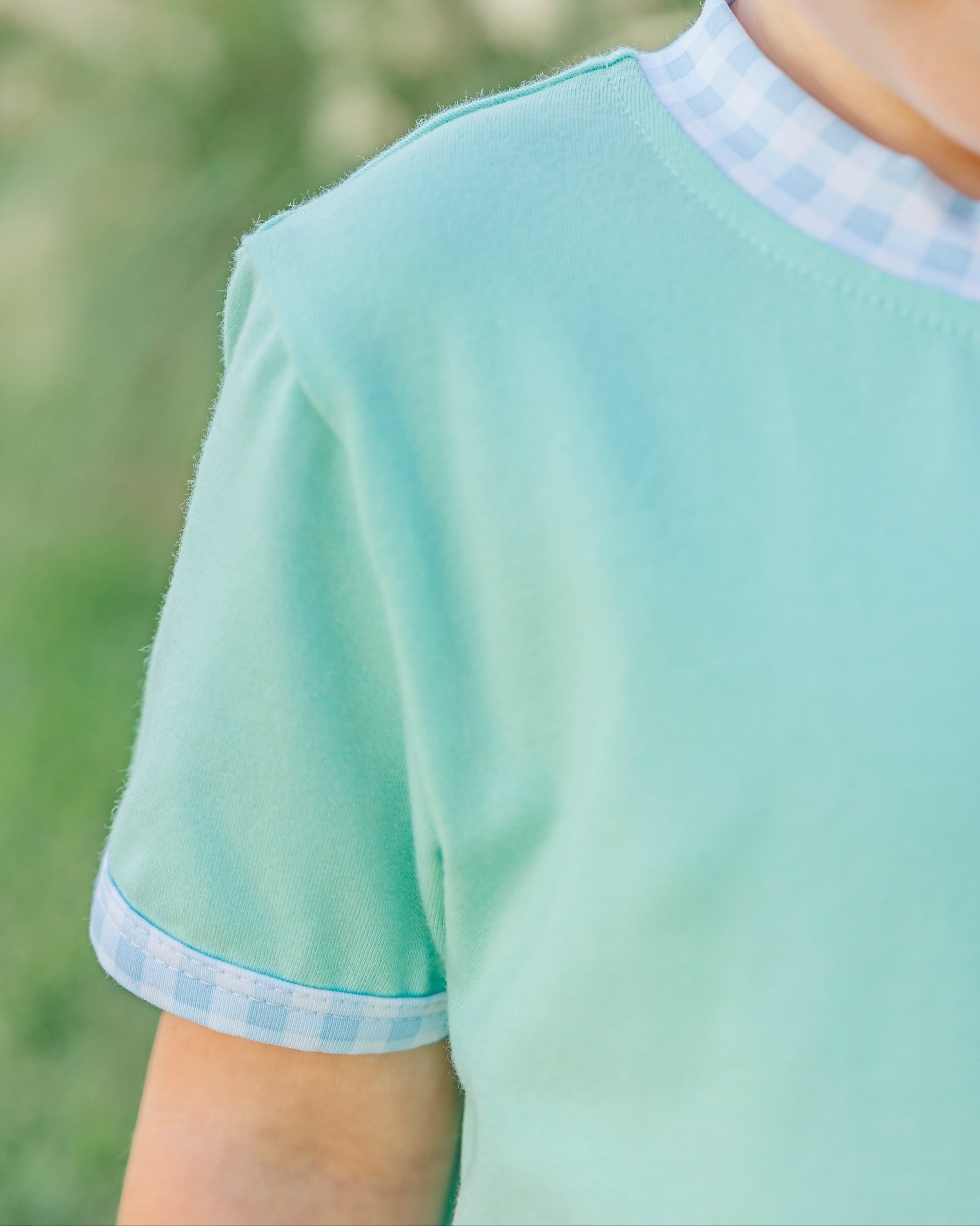 Avery Short Set - Mint w/Light Blue Gingham