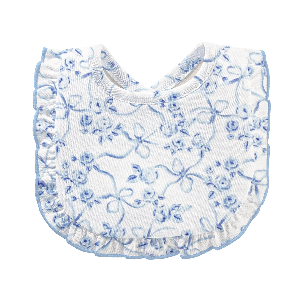 Blue Toile Printed Pima Ruffle Bib