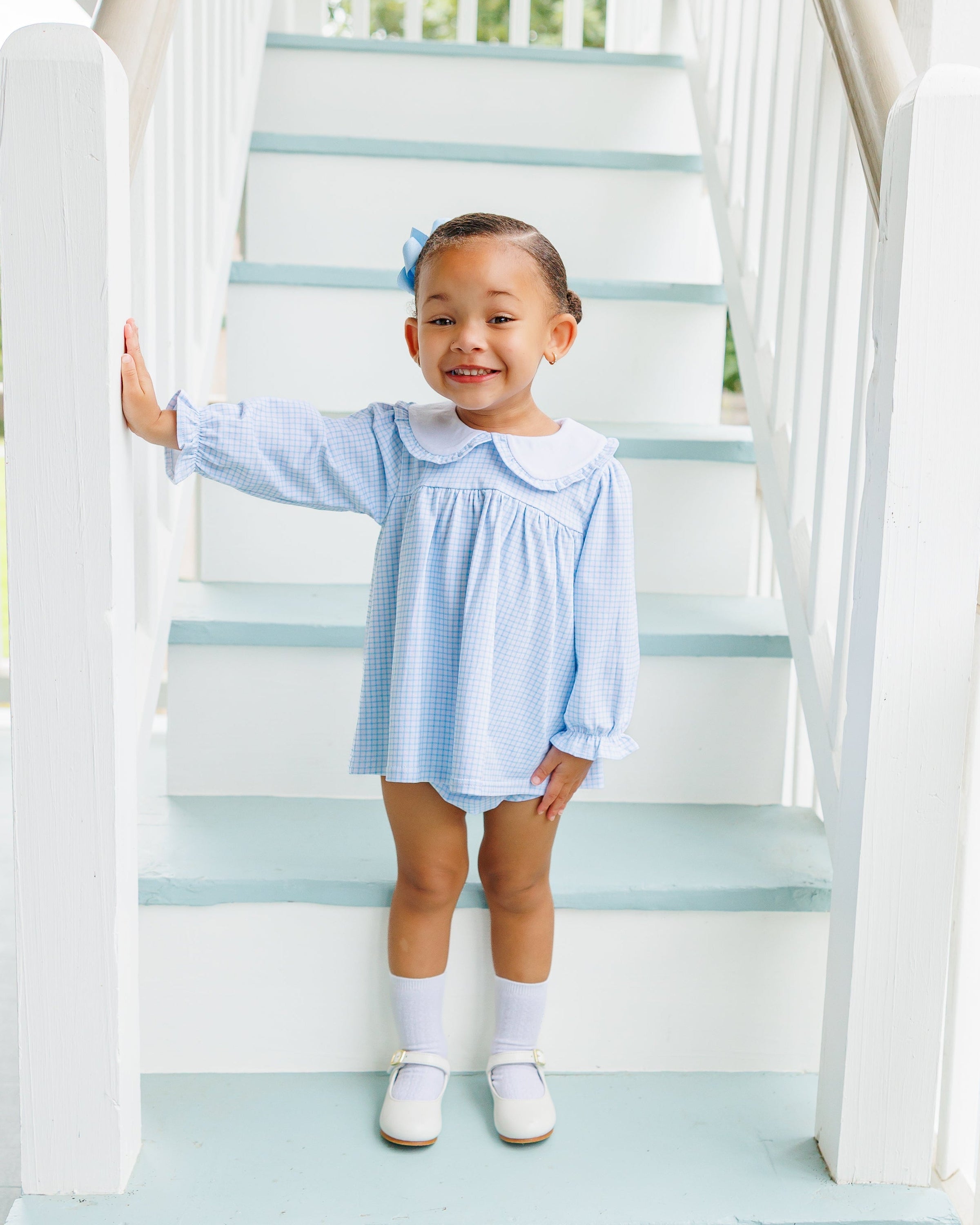 Catherine Diaper Cover Set - Light Blue Windowpane