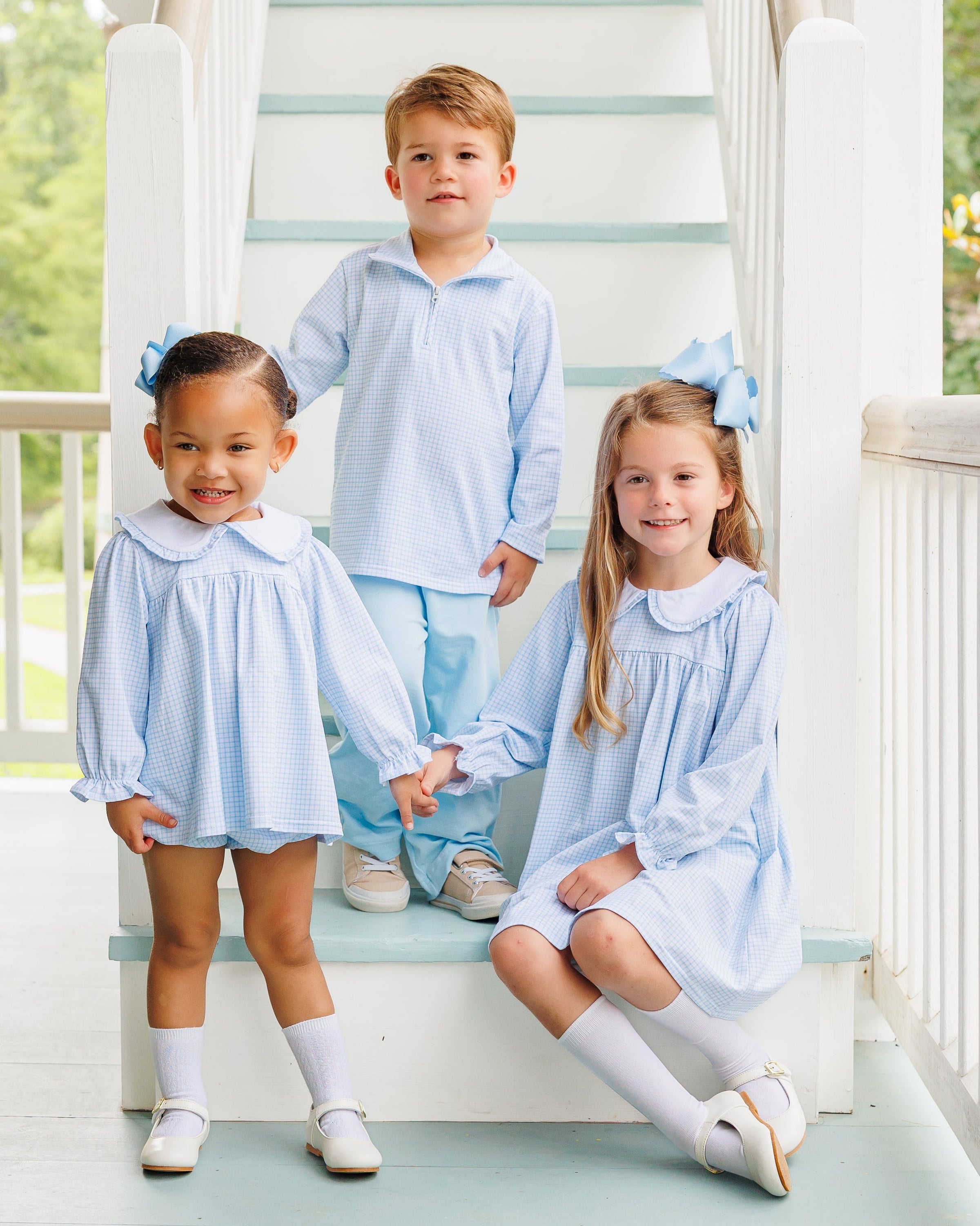 Catherine Diaper Cover Set - Light Blue Windowpane