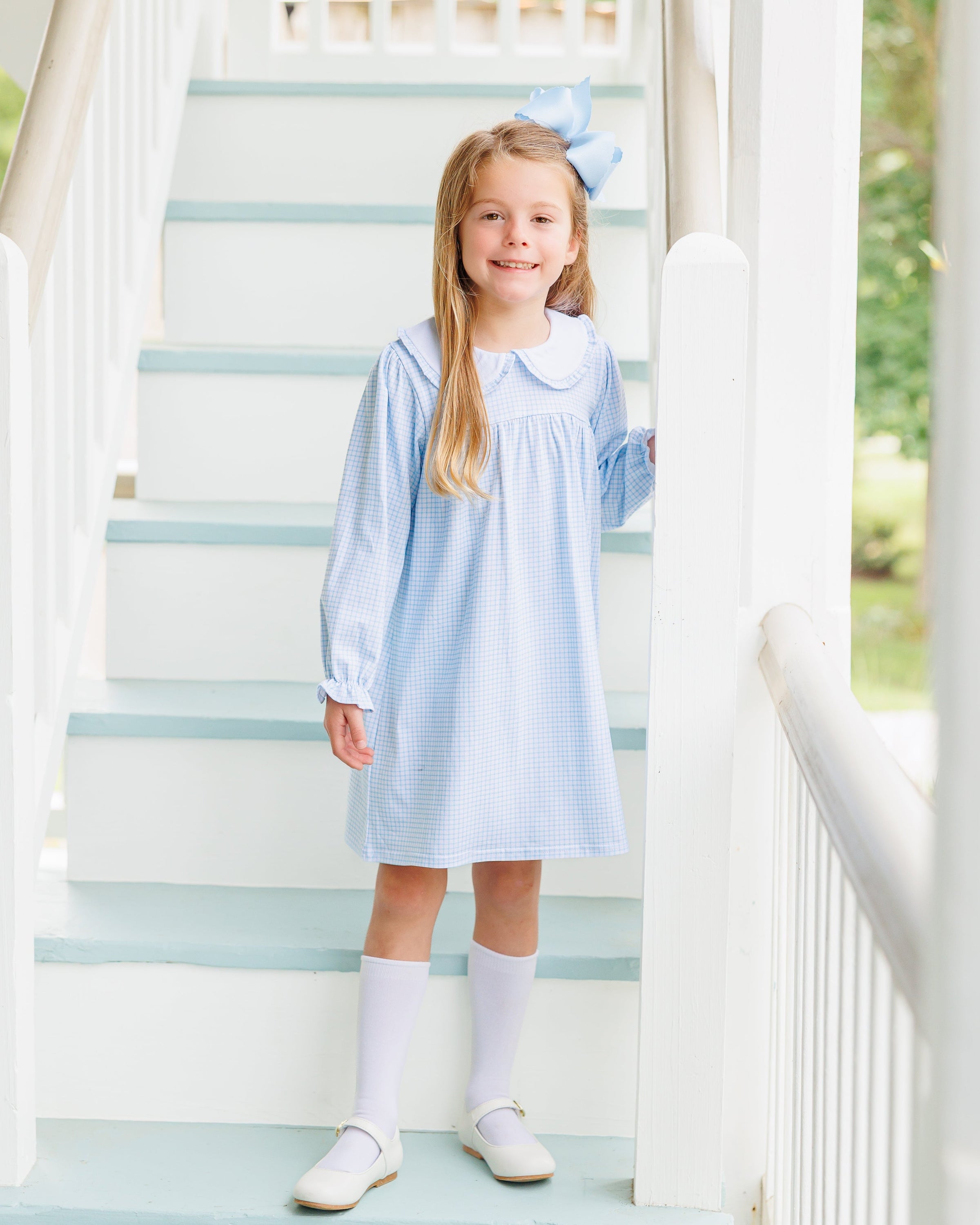 Catherine Dress - Light Blue Windowpane