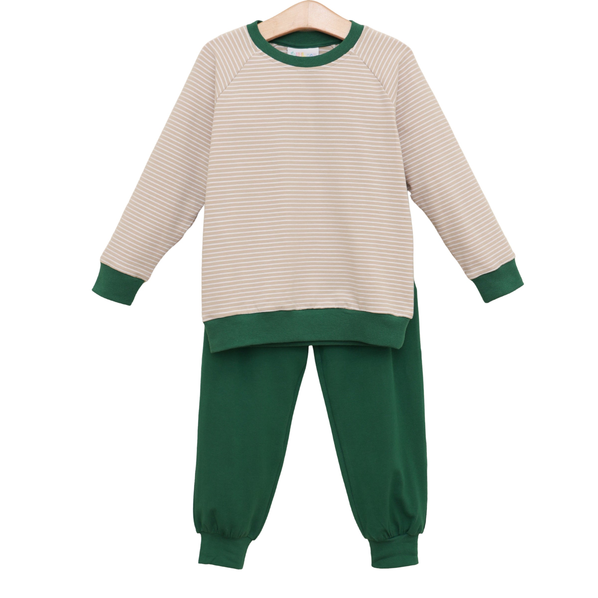 Connor Jogger Set - Tan Stripe/Hunter Green