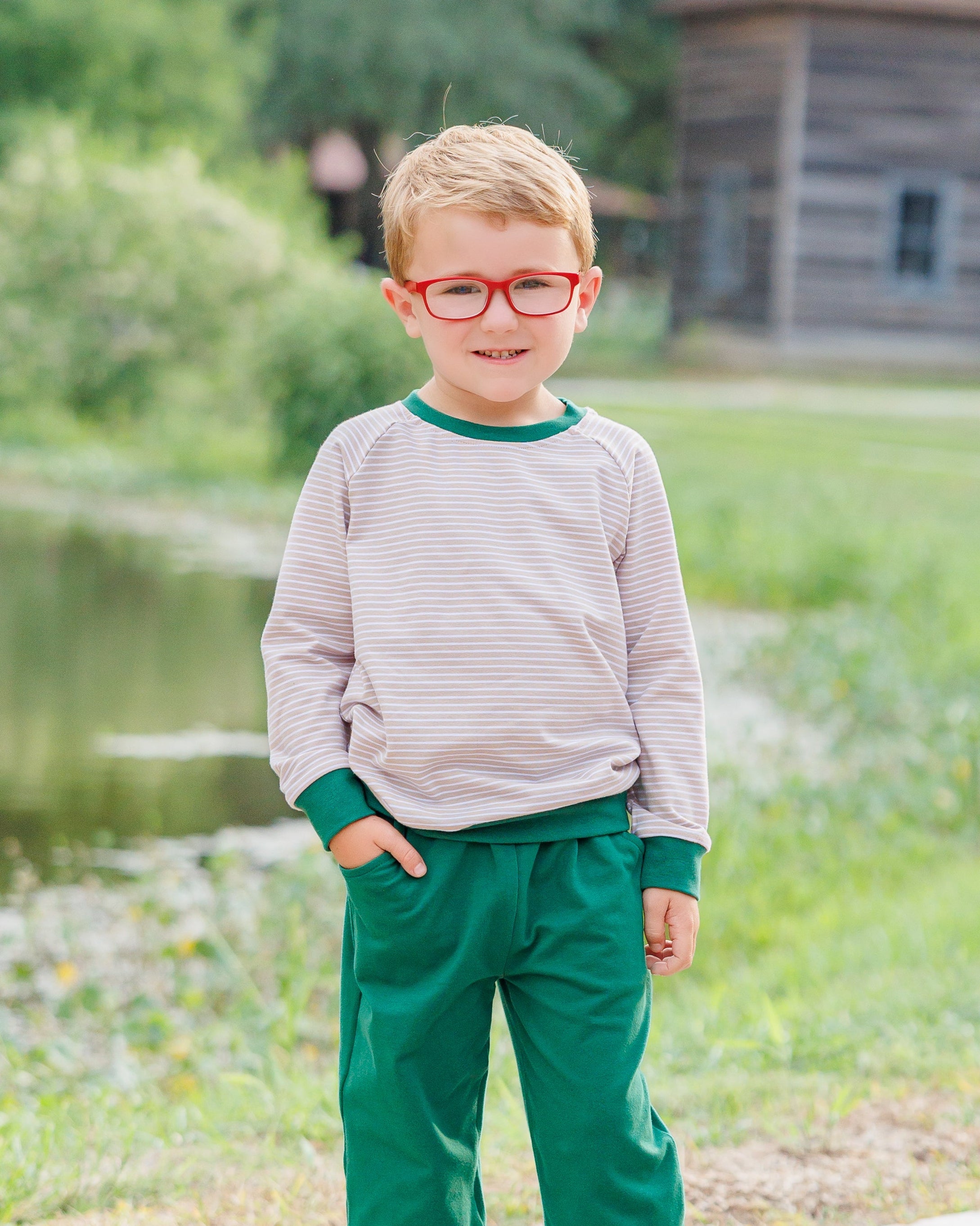 Connor Jogger Set - Tan Stripe/Hunter Green