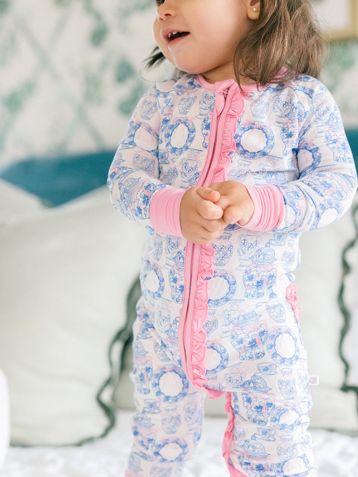 Porcelain Zipper Ruffle Romper