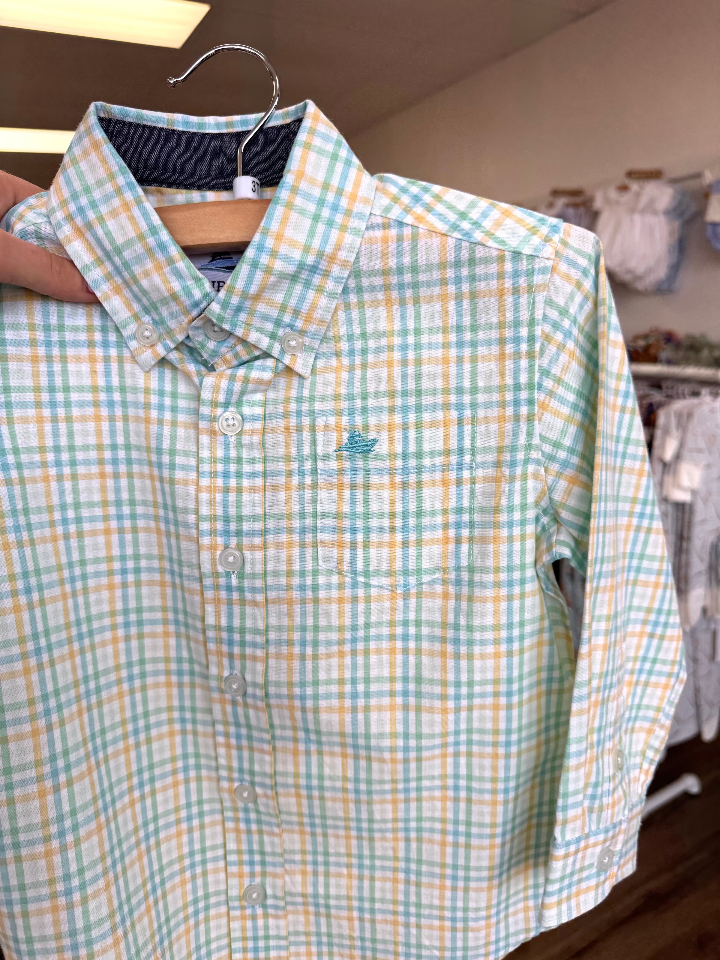 Green & Yellow Plaid Long Sleeve Dress Shirt