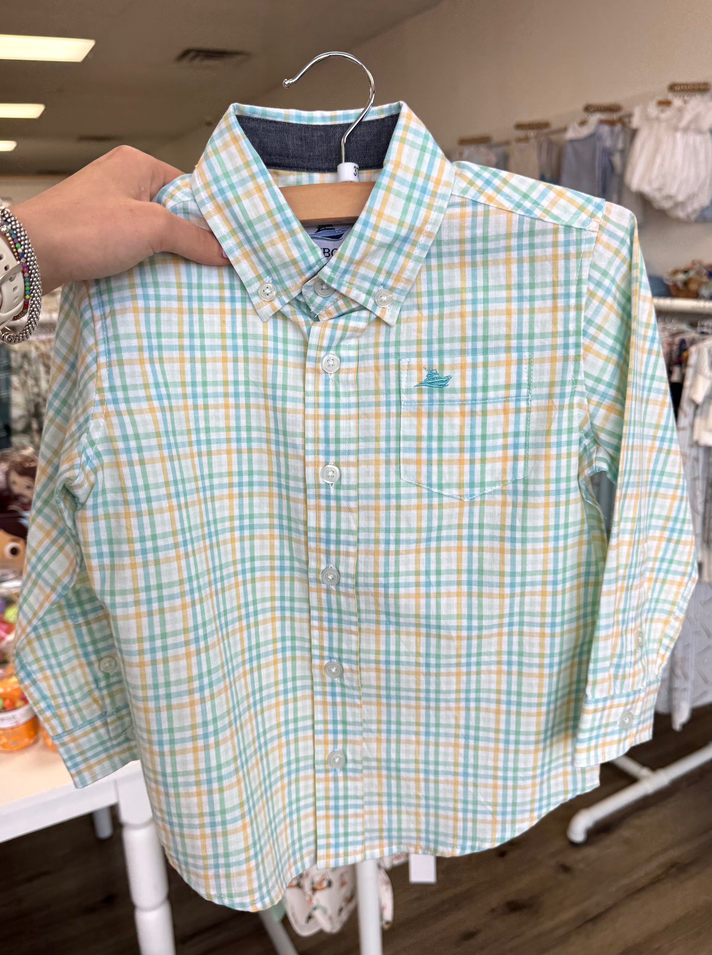 Green & Yellow Plaid Long Sleeve Dress Shirt
