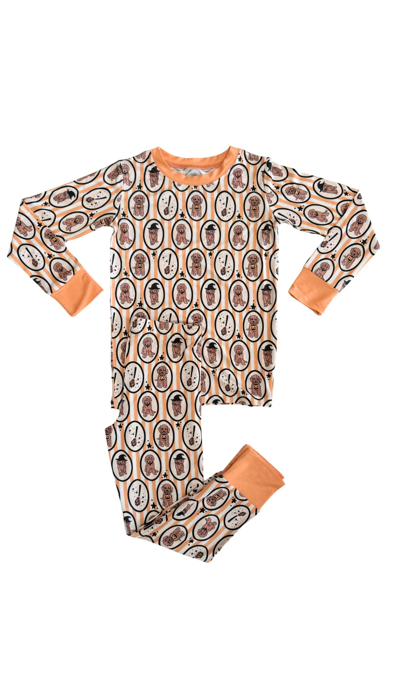 Howl-o-ween Pups Orange Two Piece Pajama Set