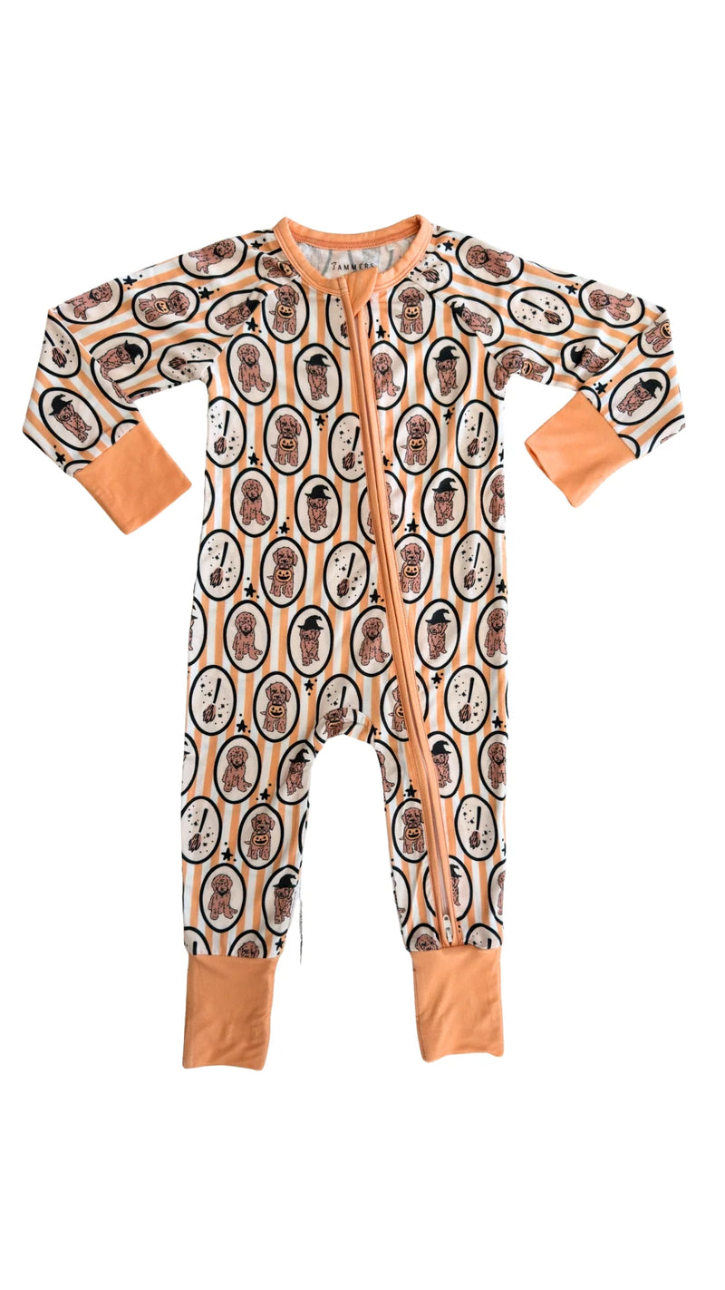 Howl-o-ween Pups Orange Zipper Romper