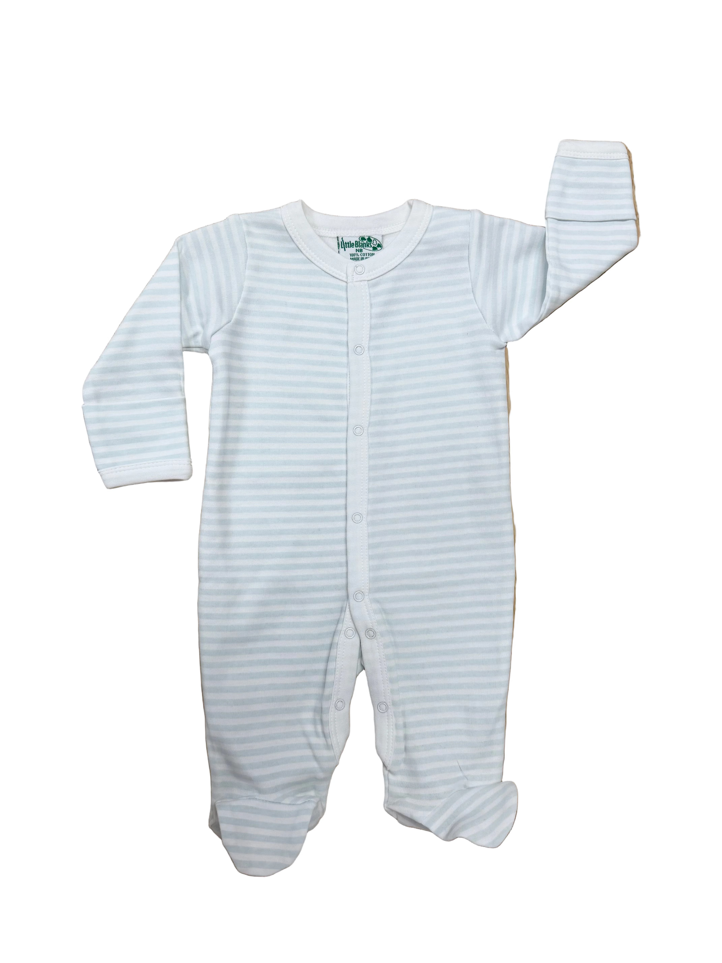 Solid Color Snap Footie - Baby Blue + White Stripe