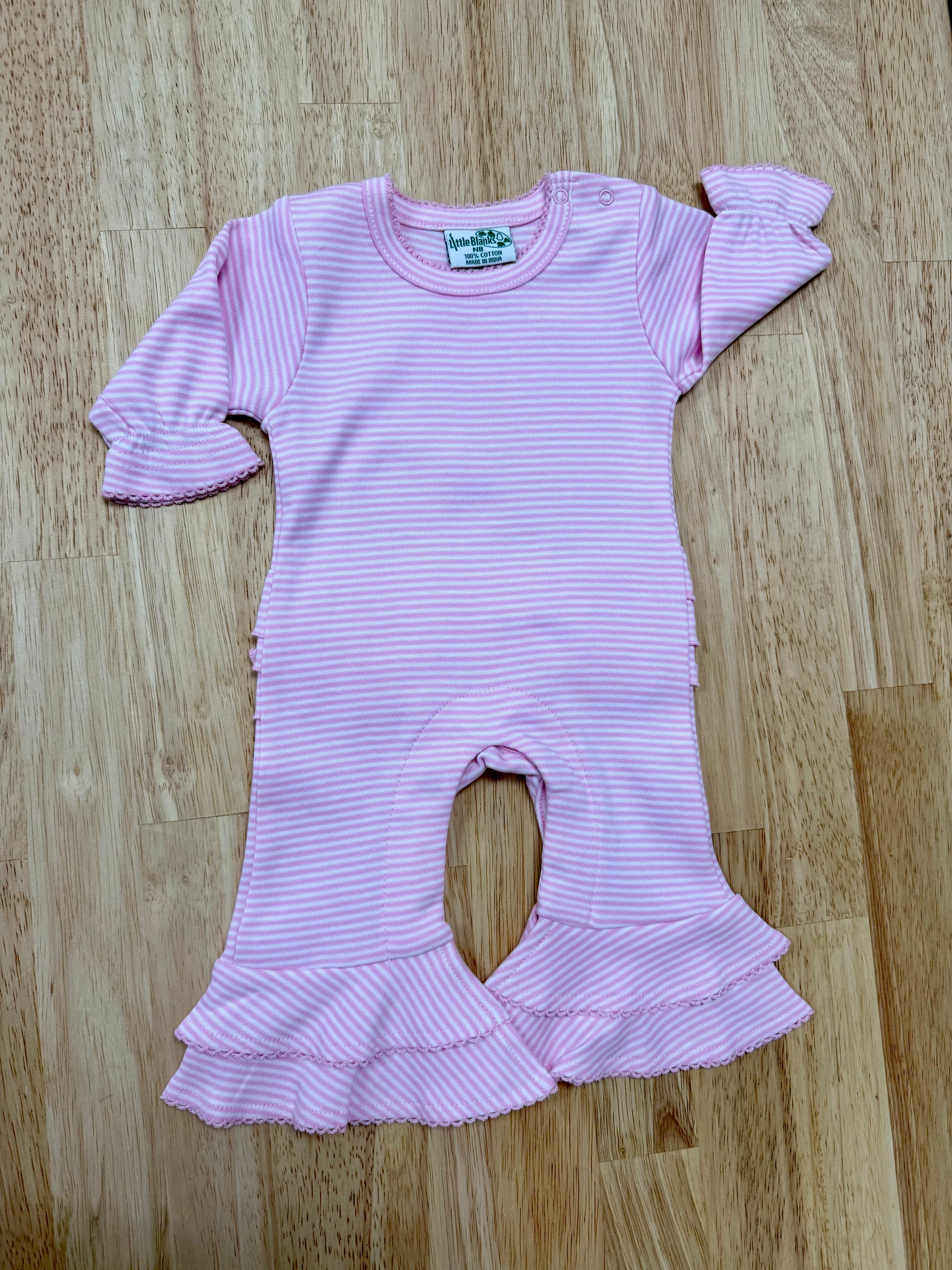 Baby Girl Bell Bottom Romper - Pink & White Stripe