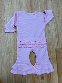 Baby Girl Bell Bottom Romper - Pink & White Stripe