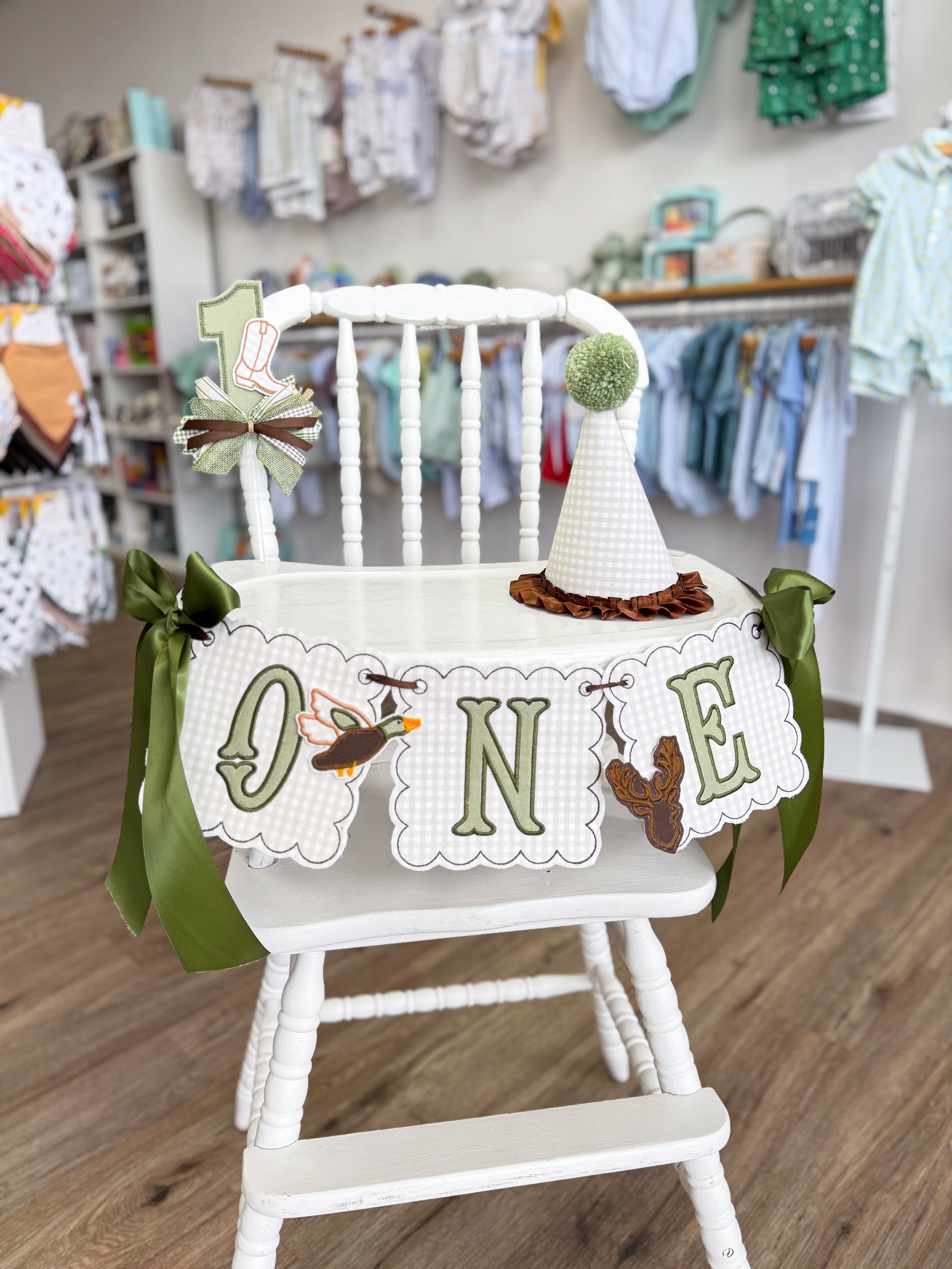 Duck & Deer Cream Checkered Birthday Banner
