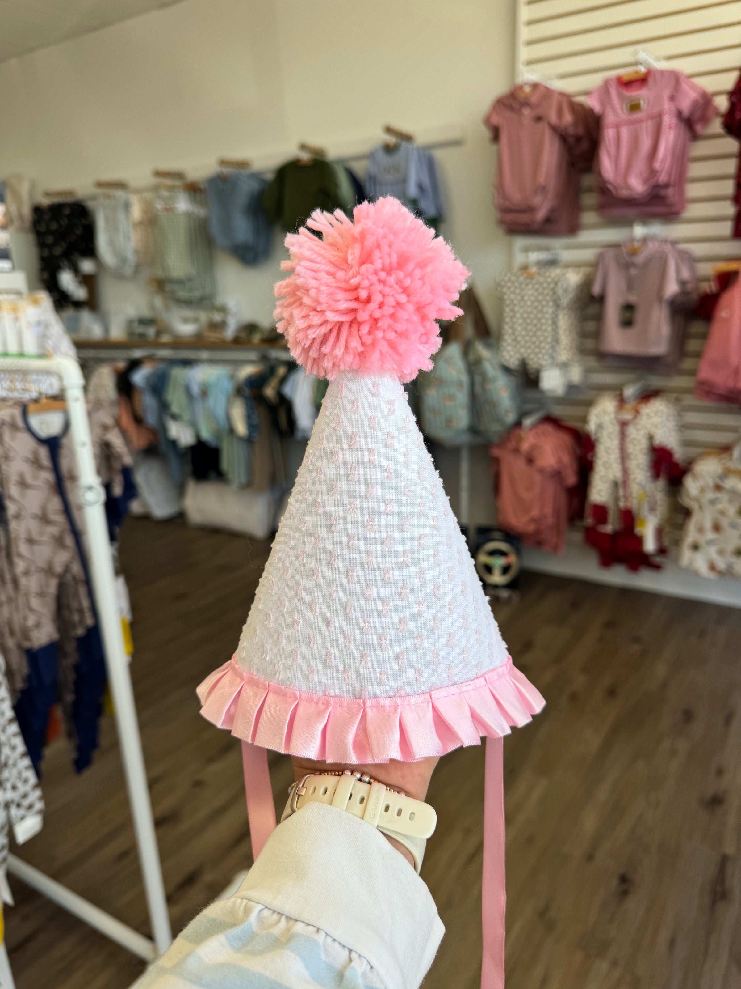 Pink Swiss Dot Birthday Hat