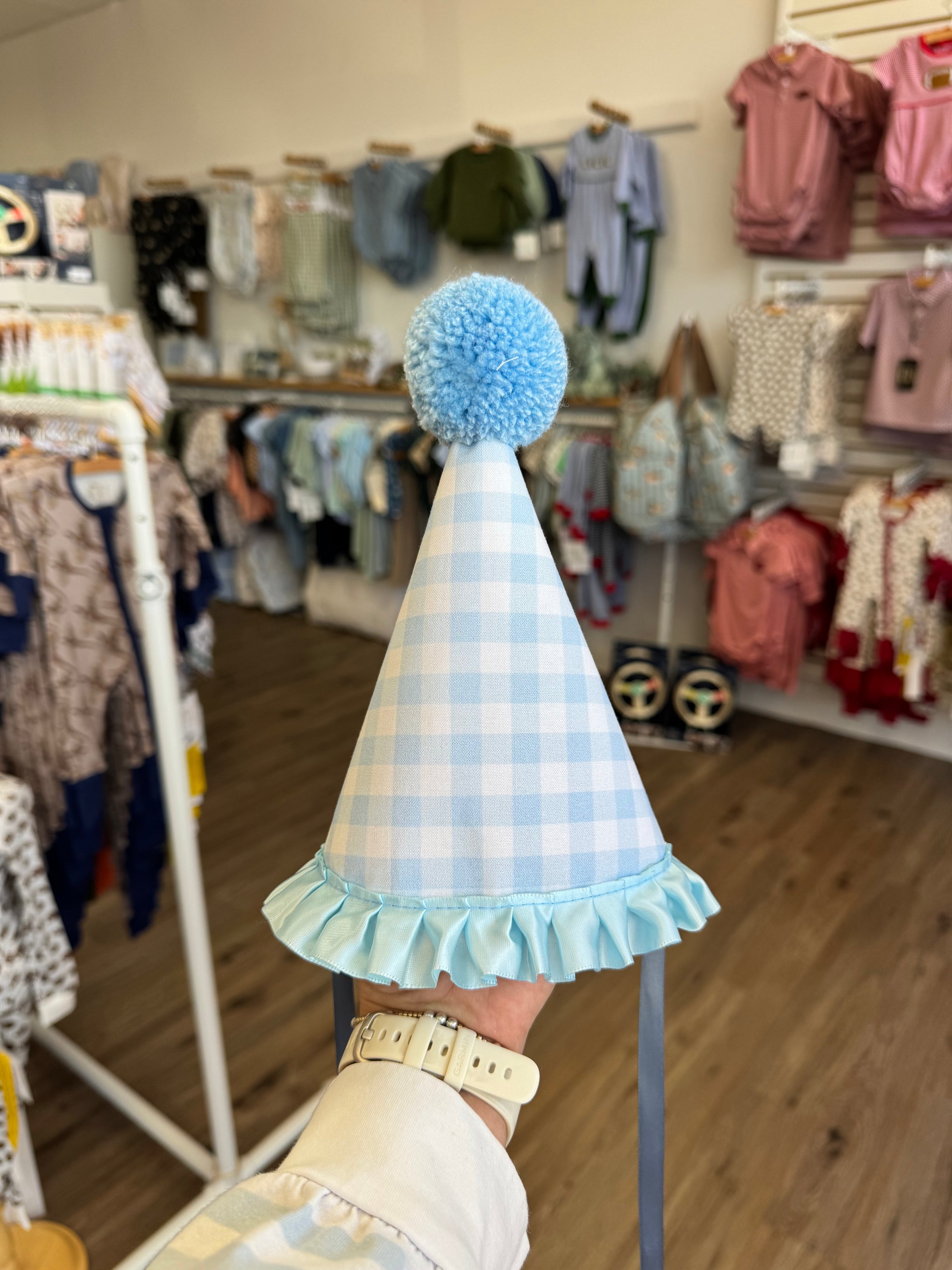 Blue Checkered Birthday Hat