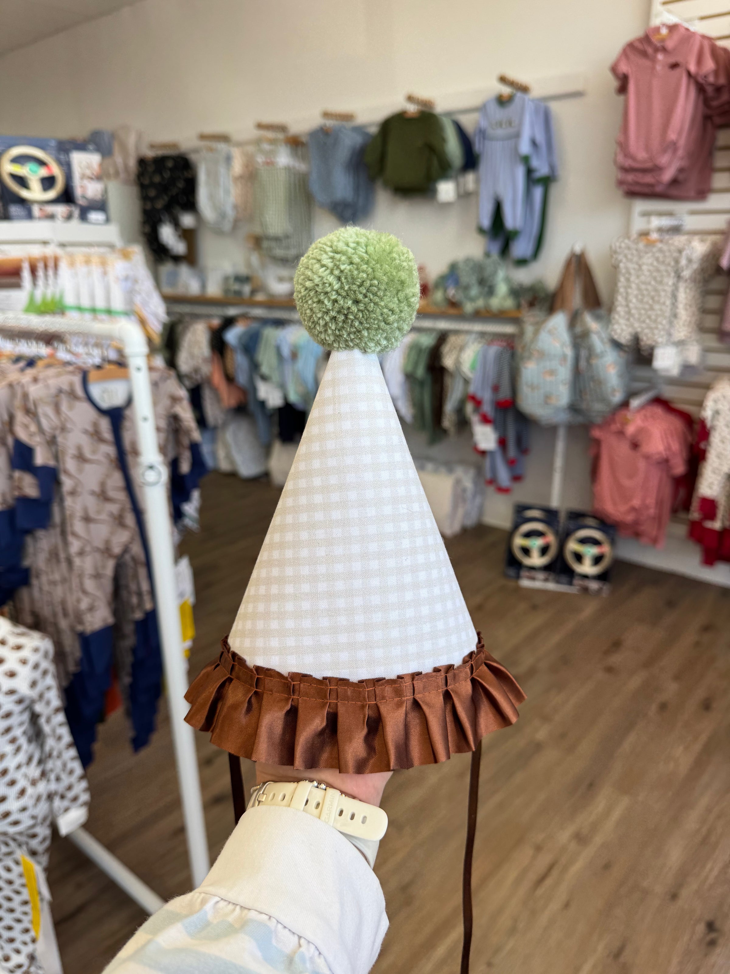 Cream Checkered Birthday Hat