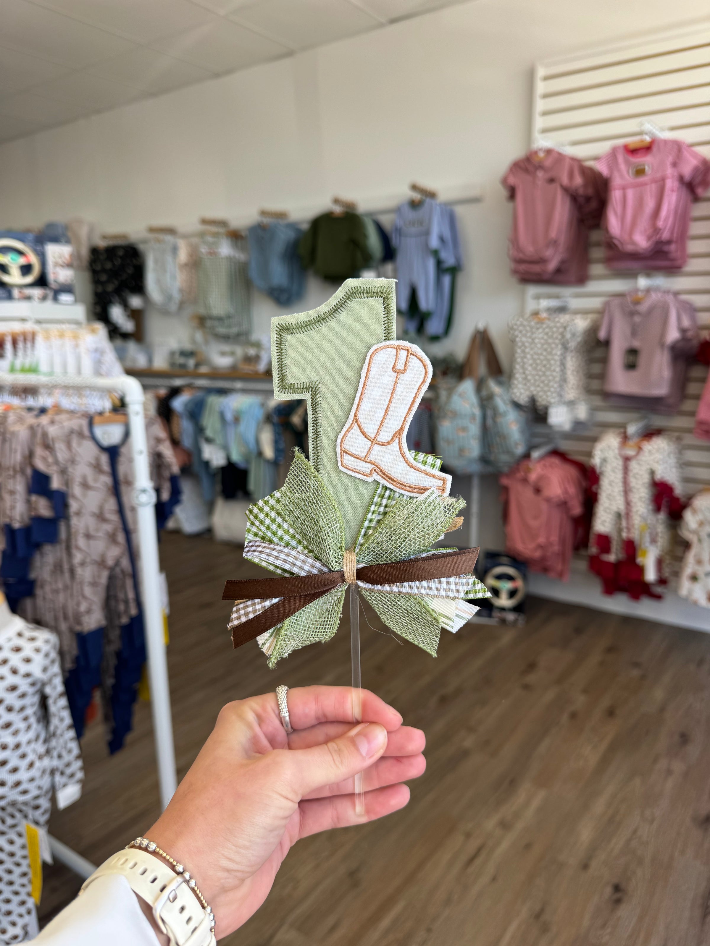 Green Cowboy Boot 1st Birthday Cake Topper