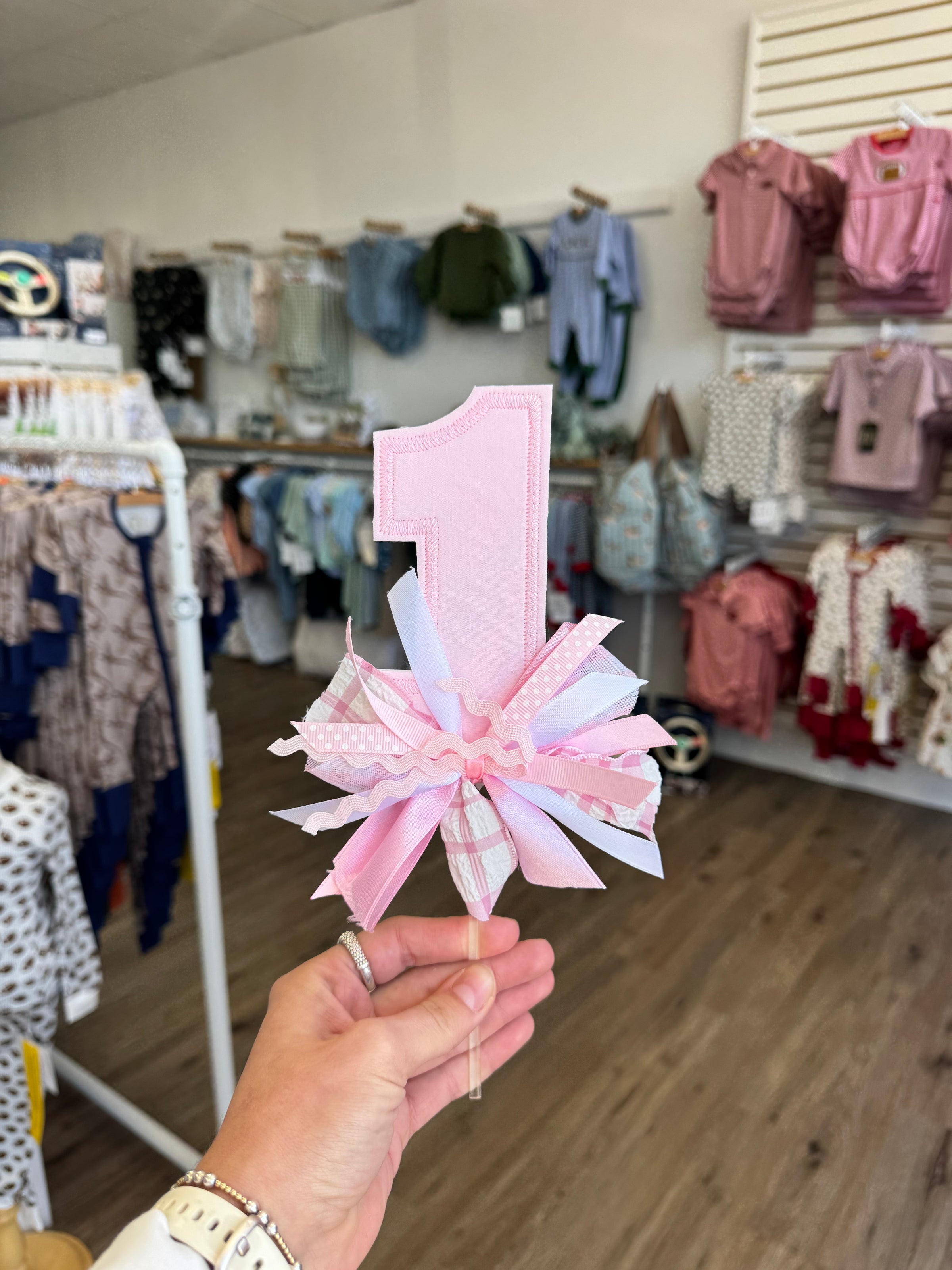 Pink Solid 1st Birthday Cake Topper