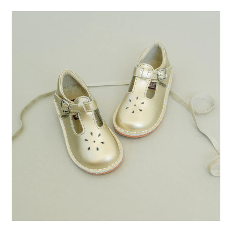 Joy Metallic Leather T-Strap Mary Jane in Gold