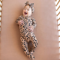 Zippered Footie in Latte Leopard
