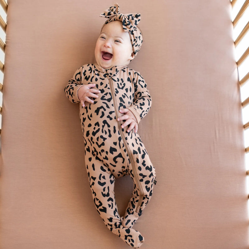 Zippered Footie in Latte Leopard